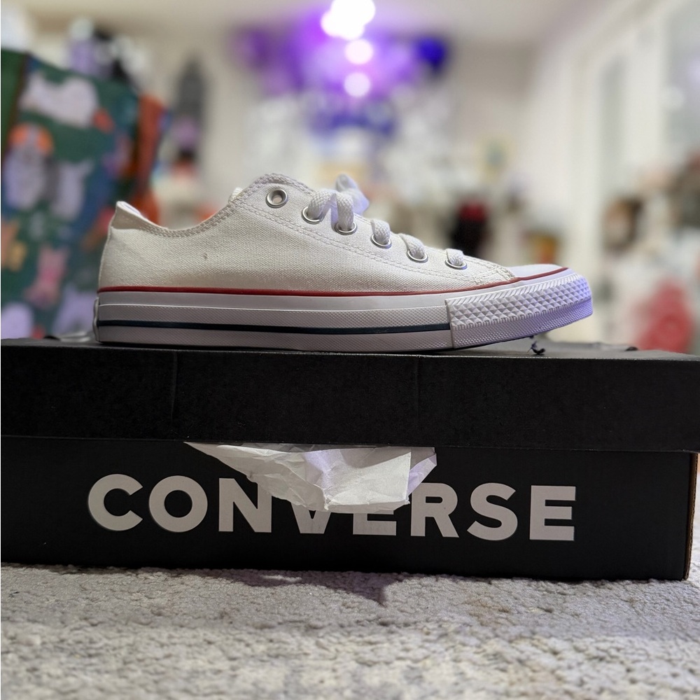 Converse White Canvas Sneakers with Red and Black Accents